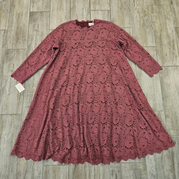 Dainty Jewells Mauve Floral Lace Modest A-Line Dress Size 3XL Long Sleeve NWT - Picture 2 of 11